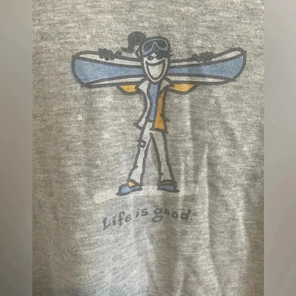Life is‎ Good Female Snowboarder Ski Long Sleeve V-Neck Cotton T-Shirt Small EUC - Picture 1 of 7